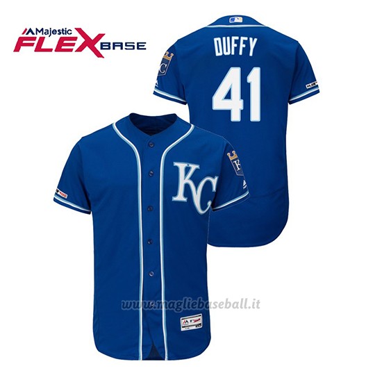 Maglia Baseball Uomo Kansas City Royals Danny Duffy 150th Aniversario Patch Flex Base Blu